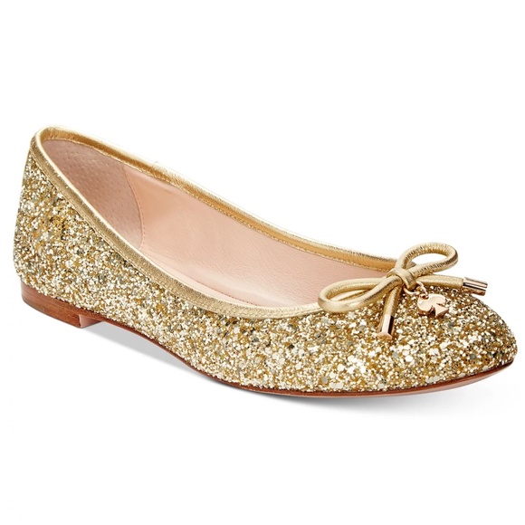 Kate Spade Willa Gold Glitter Ballet Flats Comfort Round‑Toe Designer Shoes 5 - Picture 5 of 13